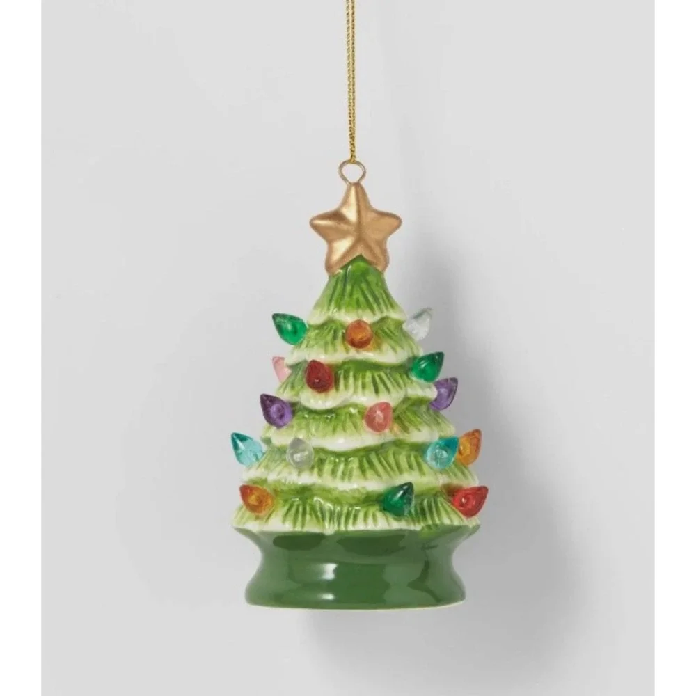 Target Wondershop Lit Green Ceramic Retro Christmas Tree Lighted Ornament ~ New